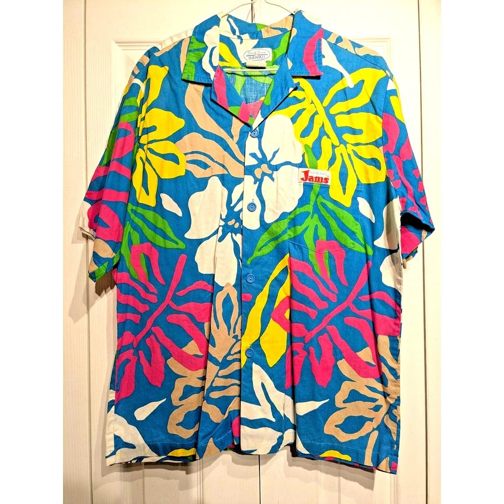 VINTAGE Surf Line Hawaii Shirt Men M Blue Aloha Hawaiian Original Jams World 80s - Picture 1 of 13